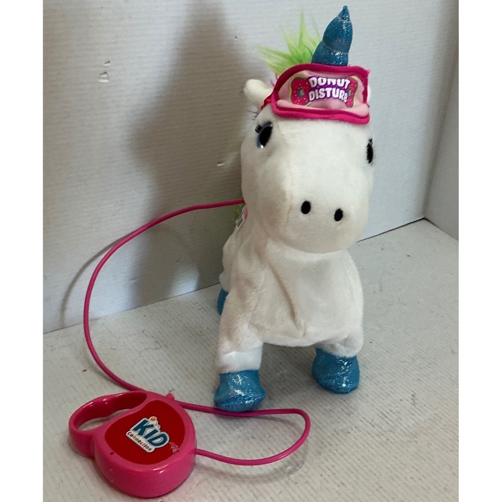 Kid Connection Walking Unicorn Toy Rainbow Mane Blue Glitter Hooves White Plush